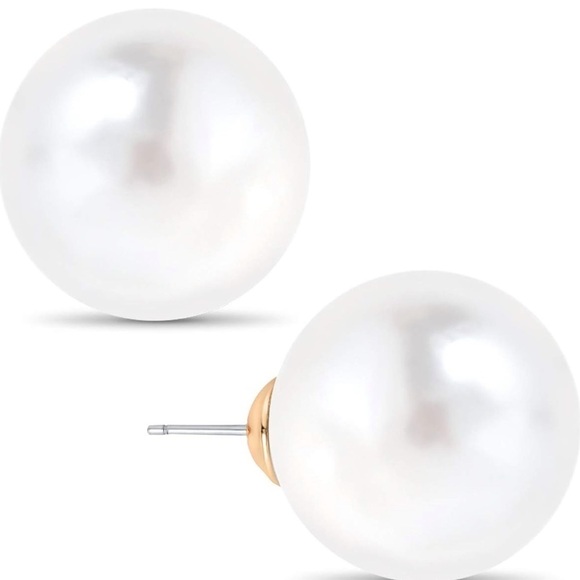 Grace Nina Classic Simulated Pearl Studs Lustrous Round Post Earrings - Picture 5 of 8